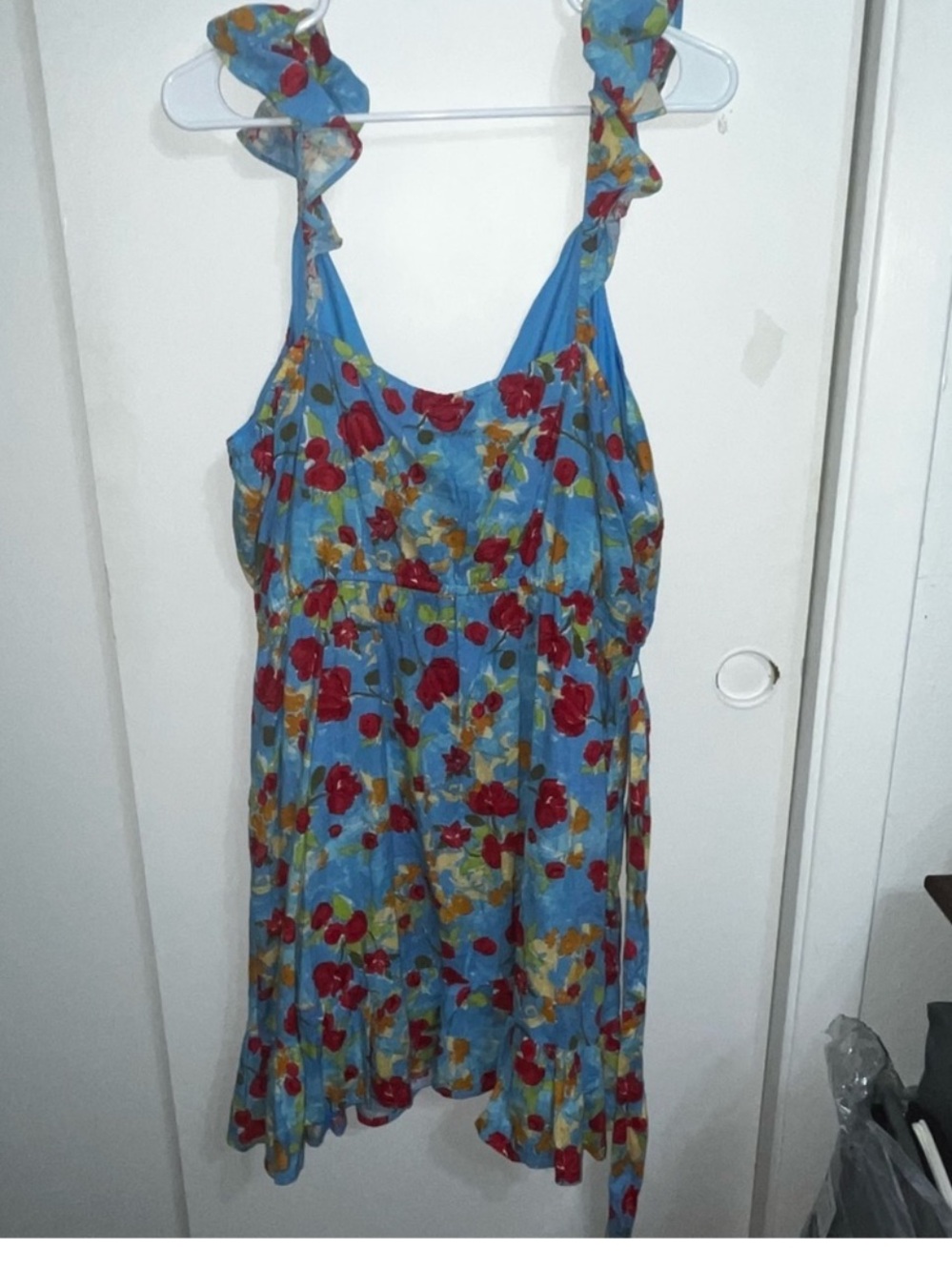 LC Lauren Conrad Floral Print Faux-Wrap Dress Cotton Mix Blue Size XXL - Picture 5 of 5